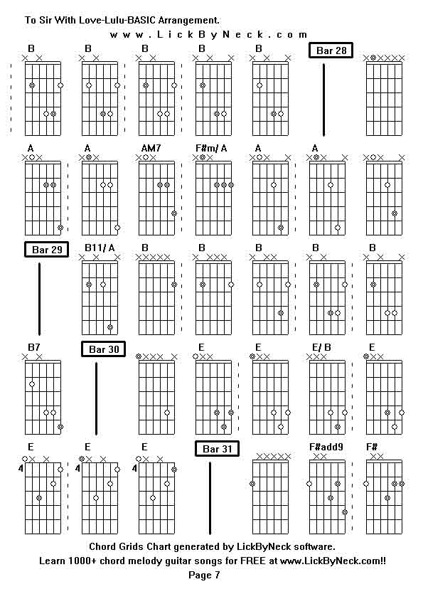 Chord Grids Chart of chord melody fingerstyle guitar song-To Sir With Love-Lulu-BASIC Arrangement,generated by LickByNeck software.